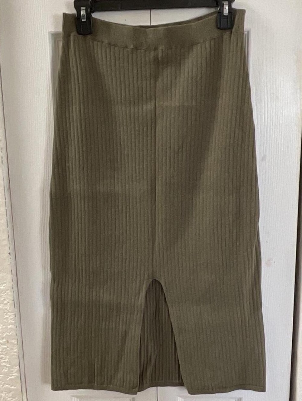 Free People Olive Ribbed Midi Skirt with Front Slit XL